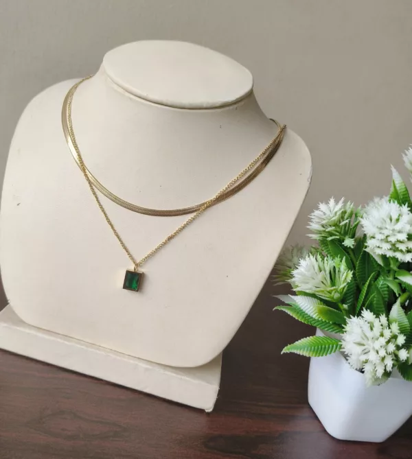Tanvy Double Layered Emarald pendant necklace - Image 2